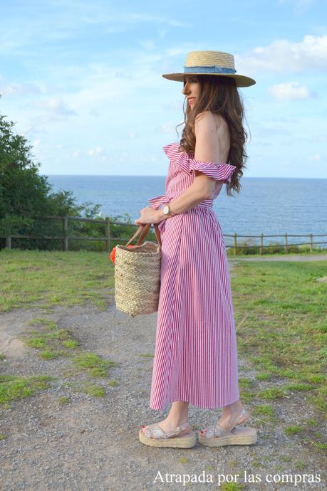 VESTIDO DE RAYAS OFF SHOULDER