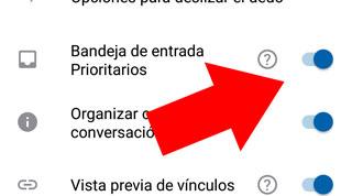 Como activar o desactivar bandeja entrada prioritarios en Aplicacion