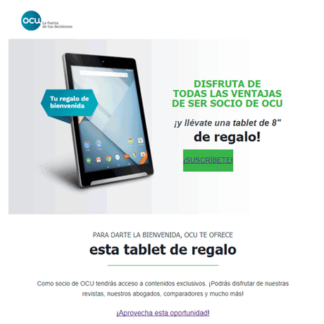 Vuelve el Regalo de bienvenida de Ocu.