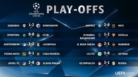 Resultados de los partidos de ida de los playoffs de la Champions League