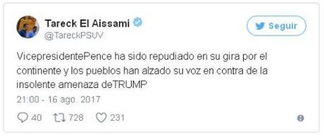 Venezuela repudia infame agresión del vicepresidente de EE.UU.