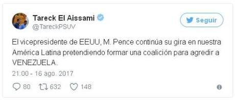 Venezuela repudia infame agresión del vicepresidente de EE.UU.
