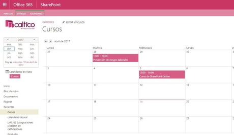 sharepoint online calendario