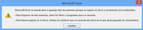 Microsoft excel cannot open or save any more documents because there is not enough available memory