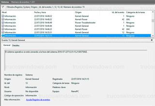 Windows 10 - Listado filtro de eventos