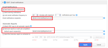 Configurar alarmas en Nakivo B&R