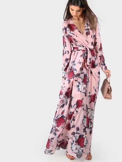 Ideas para una boda informal (por menos de 30€) http://es.shein.com/Flower-Print-Long-Cuff-Sleeve-Surplice-Wrap-Dress-p-347341-cat-1727.html?aff_id=4665