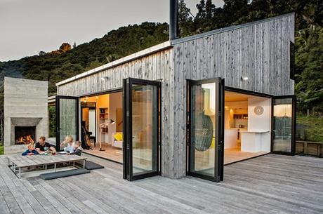 Cabana Moderna con Materiales Rusticos en Nueva Zelanda