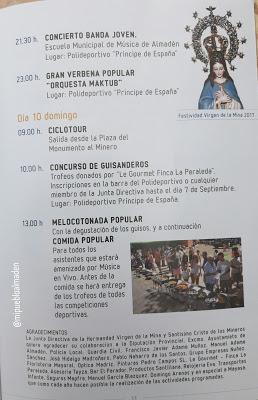 Programa Festividad Virgen de la Mina 2017 Almadén