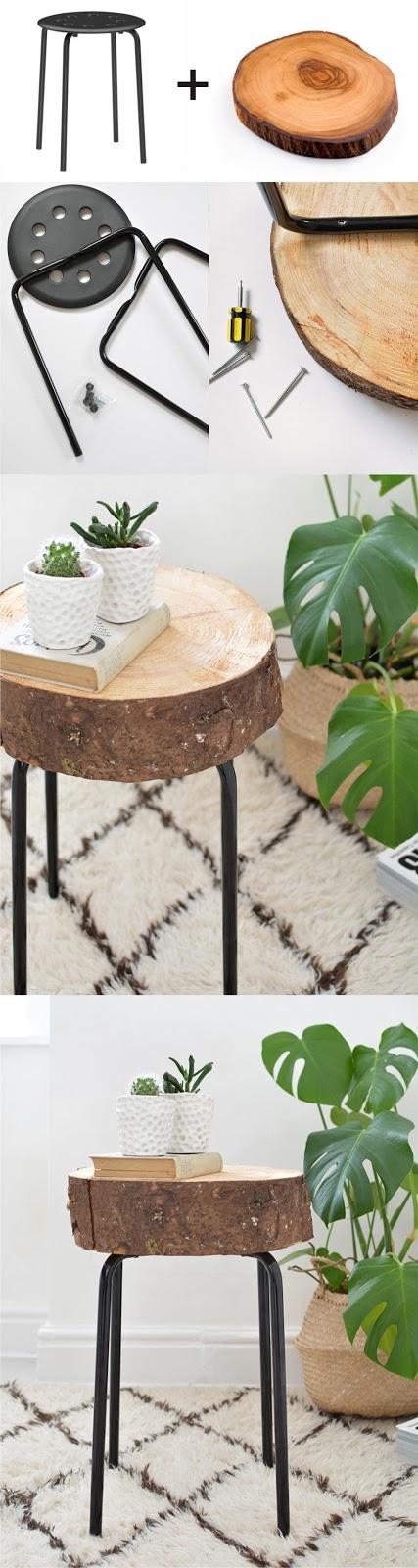 DIY: de taburete a mesa auxiliar de madera natural