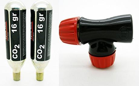 Adaptador de Cartucho Inflador Reversible Bomba CO2 Valvula Presta Schrader Bicicleta + 2 bombonas C02 16gr 3189bng