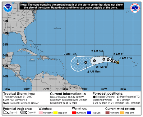 Tormenta tropìcal Irma promete convertirse en poderoso huracán.