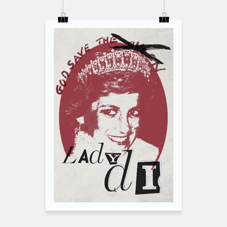 Ladi Di, God save the queen Jamie Reid redesigned poster