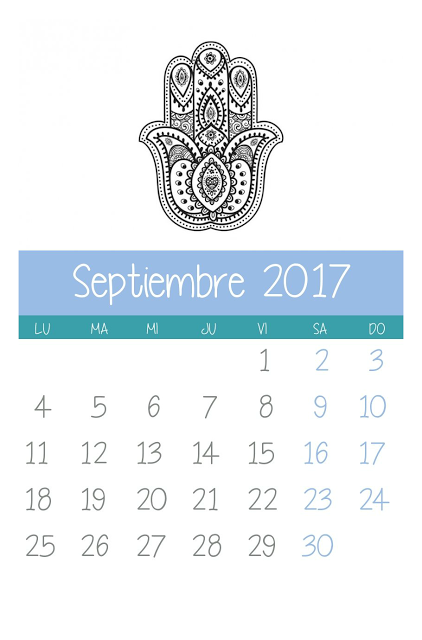 Calendario de Septiembre y hoja para colorear  MANO DE FÁTIMA