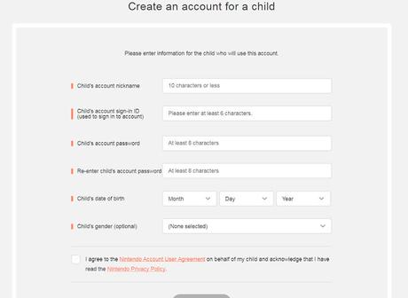 Como crear una cuenta para tu hijo en Nintendo