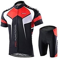 Lixada Hombres Maillots de Bicicleta Jersey de Manga Corta + Pantalones Cortos Acolchados Ropa de Ciclismo Respirable Secado Rápido Cómodo