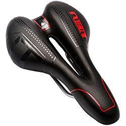 ZUOAO Asiento de Bicicleta - Sillín de Asiento de Bicicleta de Gel, Cómodo Acolchado de Espuma de Memoria con los Resortes, Cojín de Silicona de Bici/MTB Respirable Bike Seat Saddle (Negro y rojo)