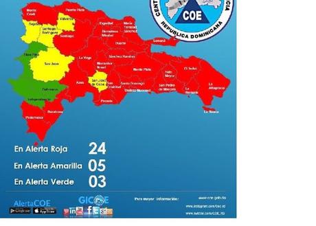 COE eleva a 24 número provincias en alerta roja por huracán.