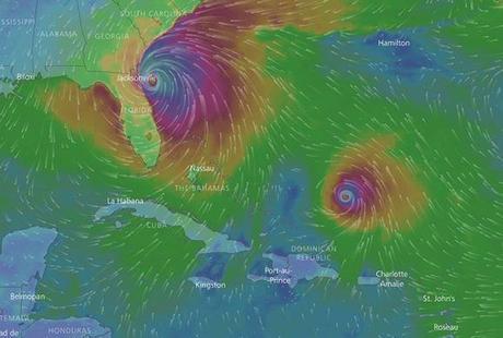  Esta es la posible ubicación de Irma y José el lunes 11 de septiembre. Imagen: Windy/ Modelo ECMWF.