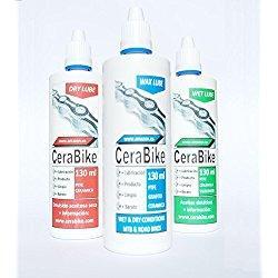 CERABIKE PACKLUBE. PACK DE LUBRICANTES PARA CADENA. WAXLUBE, DRYLUBE Y WETLUBE. (3X130 ML). WWW.CERABIKE.COM