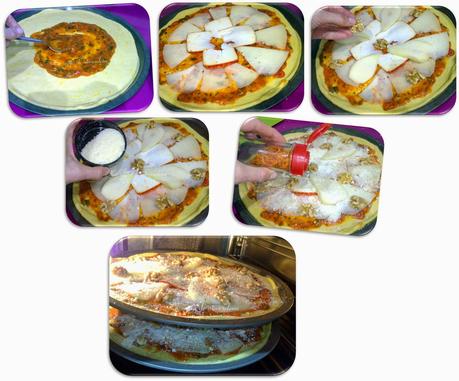 Pizza 4 quesos con nueces y pera al azafran