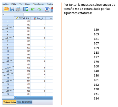 Selección de casos muestreo aleatorio SPSS