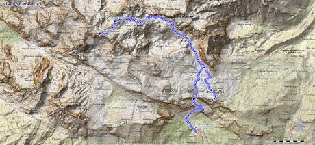 Mapa de la Ruta a la Torre Blanca por la Canal de la Jenduda desde Fuente Dé