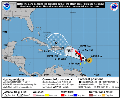 María sigue trayectoria; afectaría a PR y RD como huracán categoría 3.
