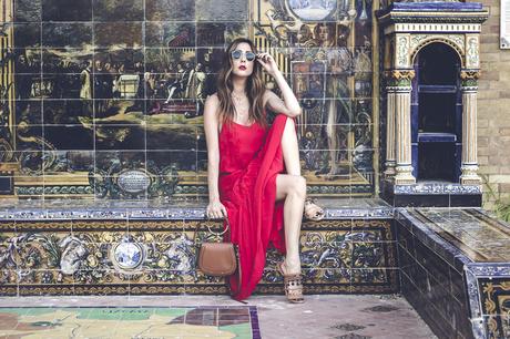 RED EMBROIDERED MIDI DRESS