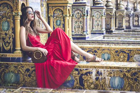 RED EMBROIDERED MIDI DRESS