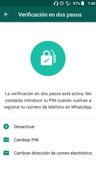 pantallazo verificación 2 pasos Whatsapp