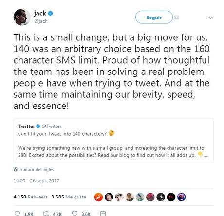 jack dorsey anuncia que twitter elimina el limite de 140 caracteres