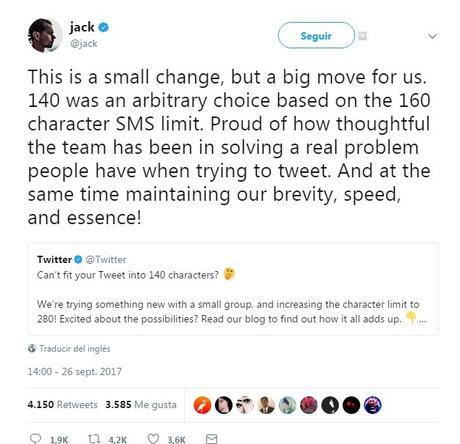 Twitter elimina el límite de 140 caracteres jack dorsey anuncia que twitter elimina el limite de 140 caracteres