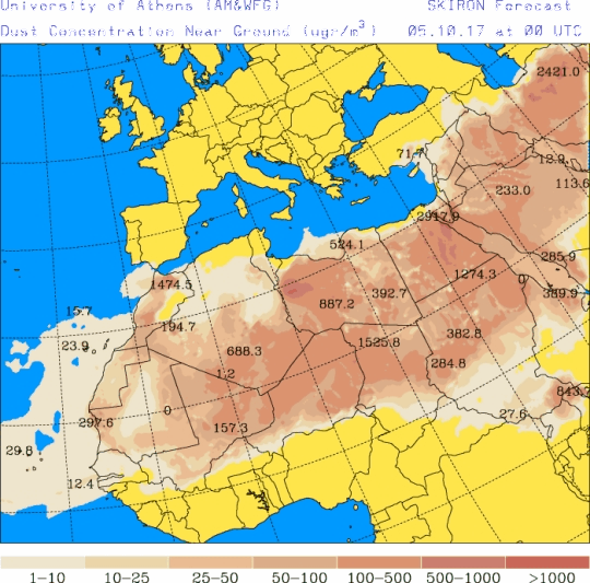 España: Polvo africano (Pronóstico para 5-octubre-2017)