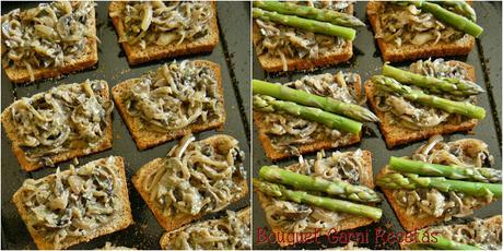 Bruschettas de hongos y espárragos con huevo poché Bruschettas de hongos y espárragos con huevo poché