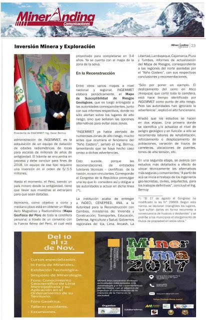 NOS PUBLICAN: Gracias a la Revista Minerandina y Sociedad, Edición N° 52 por la difusion de MINERLIMA 2017
