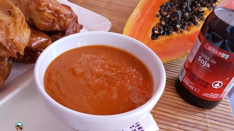 Rollitos de ternera con salsa de soja y papaya Rollitos de ternera con salsa de soja y papaya