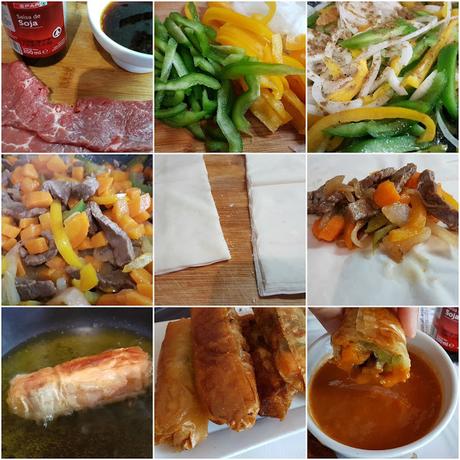 Rollitos de ternera con salsa de soja y papaya Rollitos de ternera con salsa de soja y papaya