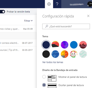 Configuracion rapida Outlook Mail Beta, panel lectura y mas