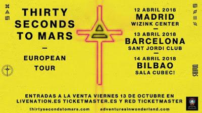 Thirty Seconds to Mars en abril de 2018 en Madrid, Barcelona y Bilbao Thirty Seconds to Mars en abril de 2018 en Madrid, Barcelona y Bilbao