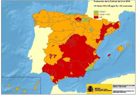 Calidad del Aire en España 2016: Evaluación de cumplimiento de Valor Objetivo de Ozono para la salud