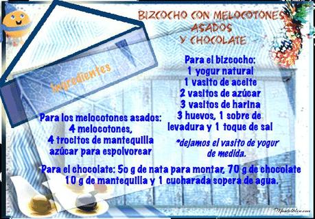 Bizcocho con melocotones asados y chocolate