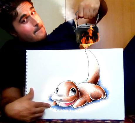 Un aficionado al dibujo hace interactuar sus dibujos en su vida cotidiana