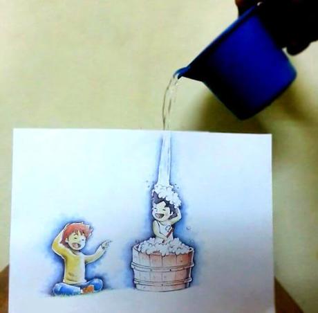 Un aficionado al dibujo hace interactuar sus dibujos en su vida cotidiana
