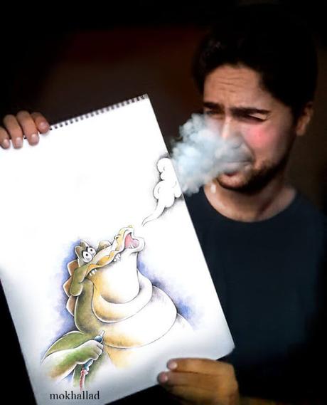 Un aficionado al dibujo hace interactuar sus dibujos en su vida cotidiana
