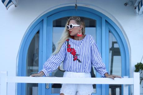 STRIPED  BLOUSE & FRINGED EARRINGS