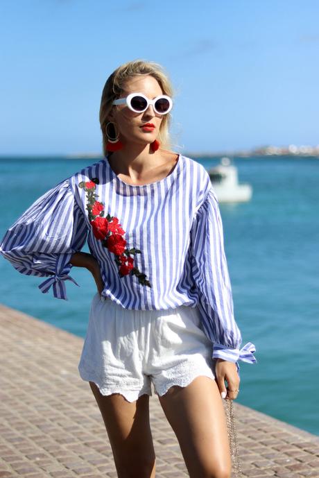 STRIPED  BLOUSE & FRINGED EARRINGS