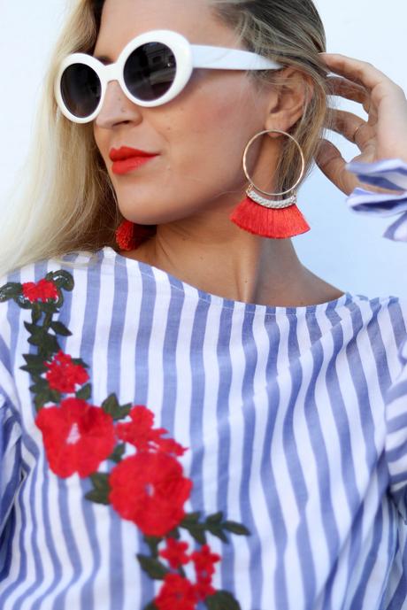 STRIPED  BLOUSE & FRINGED EARRINGS