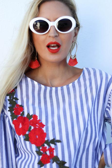 STRIPED  BLOUSE & FRINGED EARRINGS