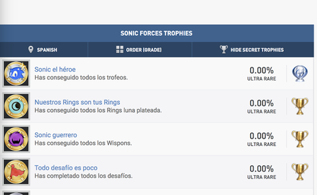 Se presentan los trofeos de Sonic Forces para PlayStation 4